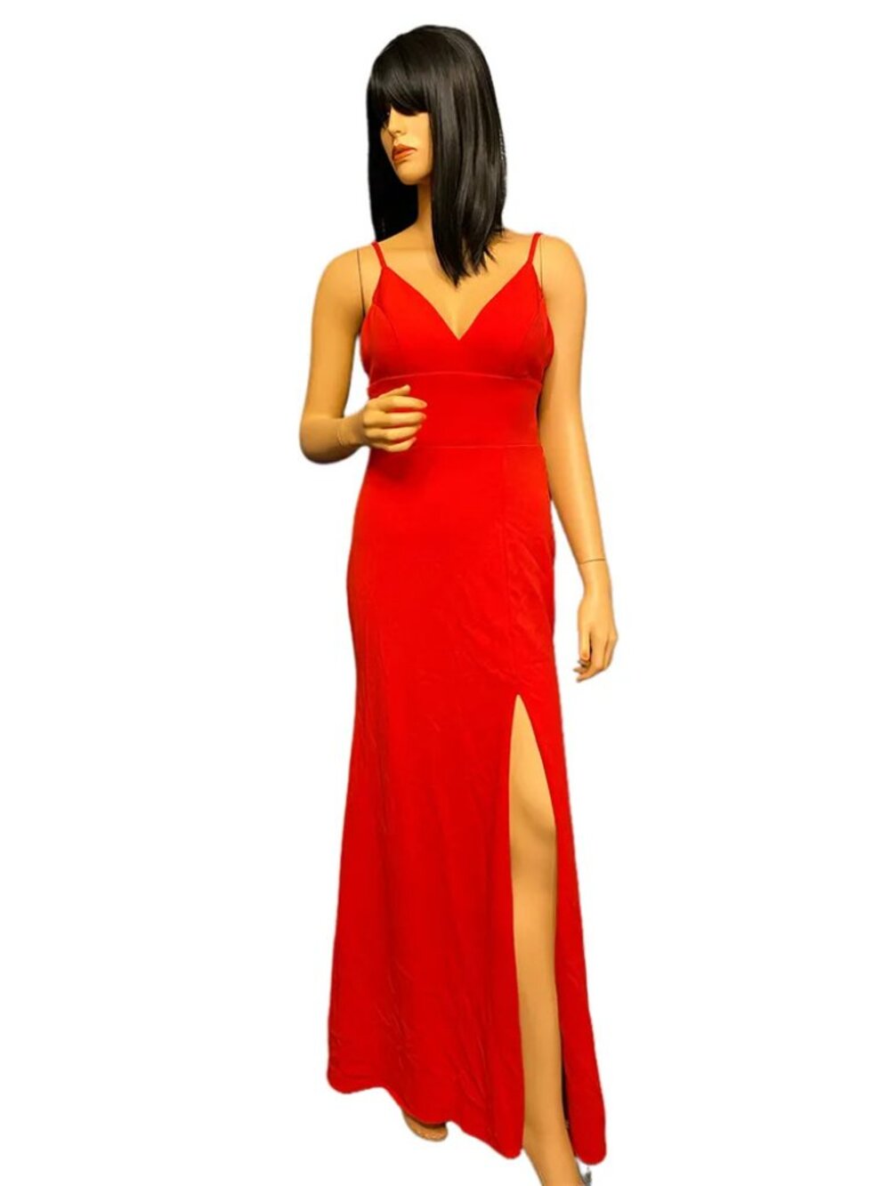 Aqua Red V Neck High Slit Evening Gown